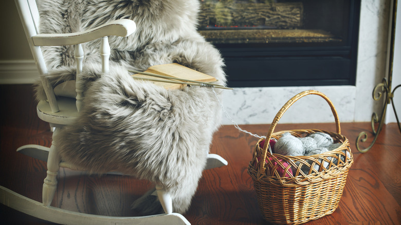 faux fur blanket on a rocking chair