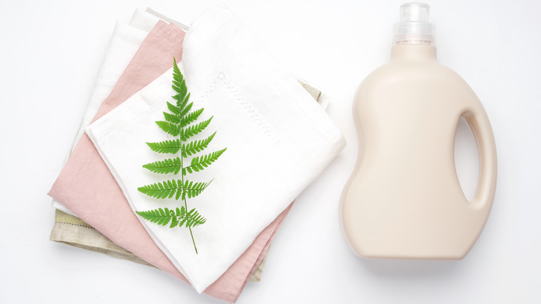 detergent bottle and towels