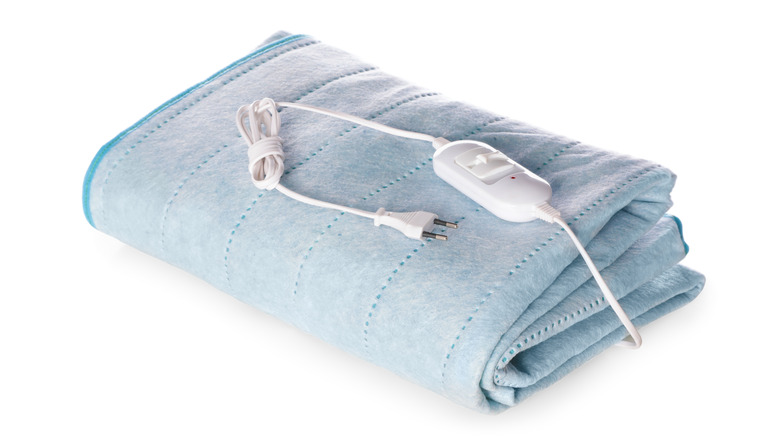 blue electric blanket folded