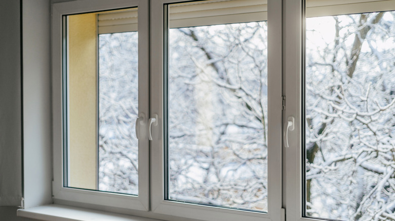 Large windows in the winter.