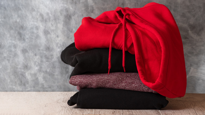 Stack of hooded sweatshirts