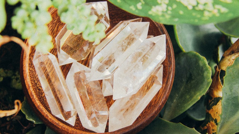 Bowl of clear quartz crystals