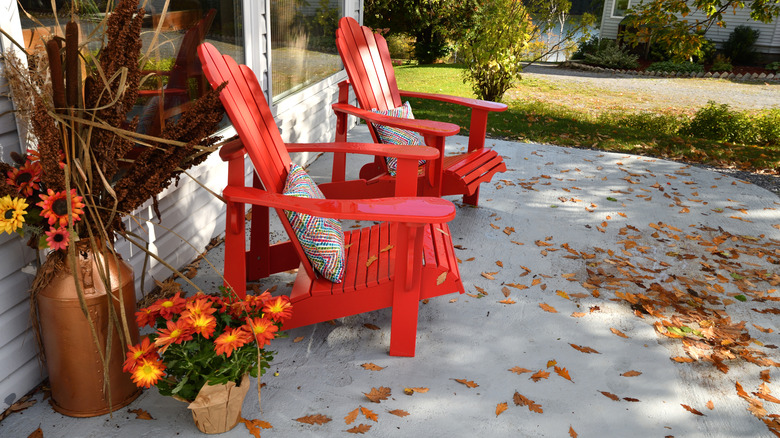 Chrysanthemums on the porch in fall weather