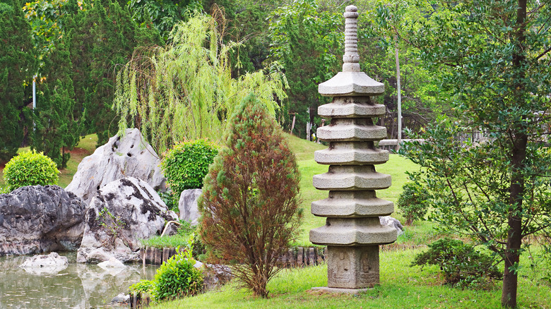 Stone pagoda in garden