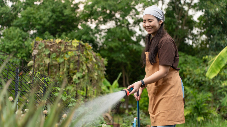 woman taking care of her garden
