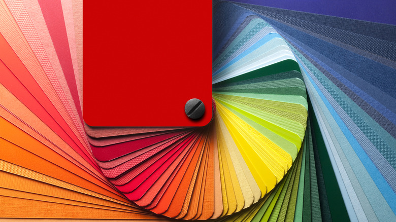 Color sample spread out showing different shades of red, orange, yellow, green, and blue