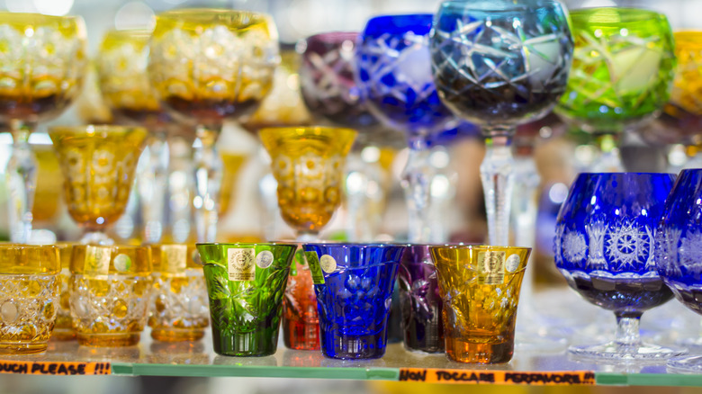 Traditional Bohemian crystal on a shelf