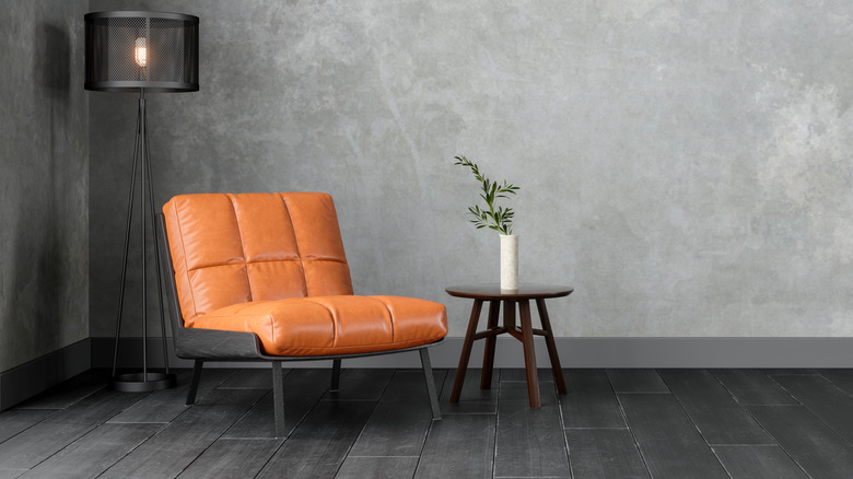 Black hardwood floor in seating area
