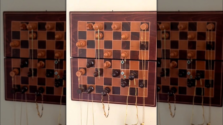 DIY chessboard jewelry organizer