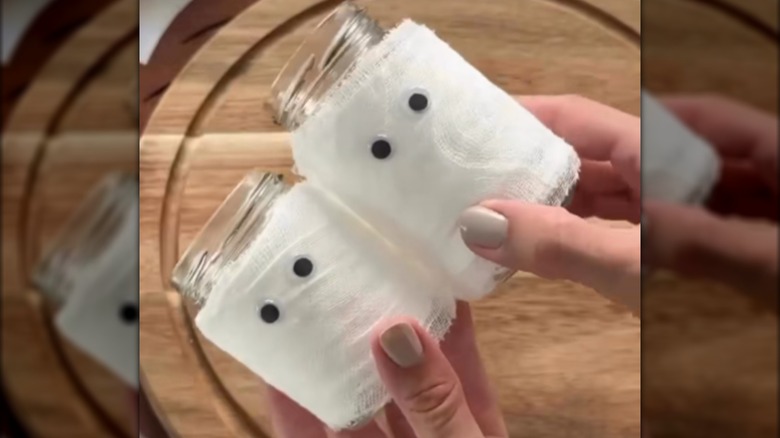 Halloween ghost lights made from jars