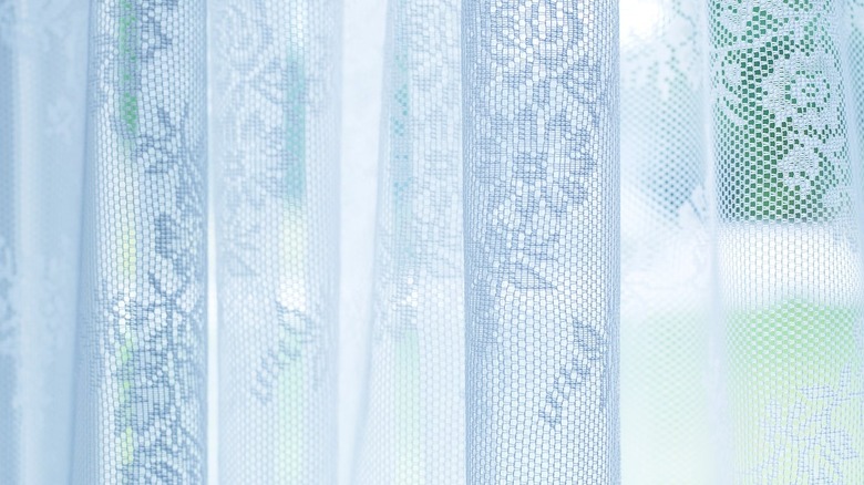 closeup of IKEA ALVINE SPETS lace curtains