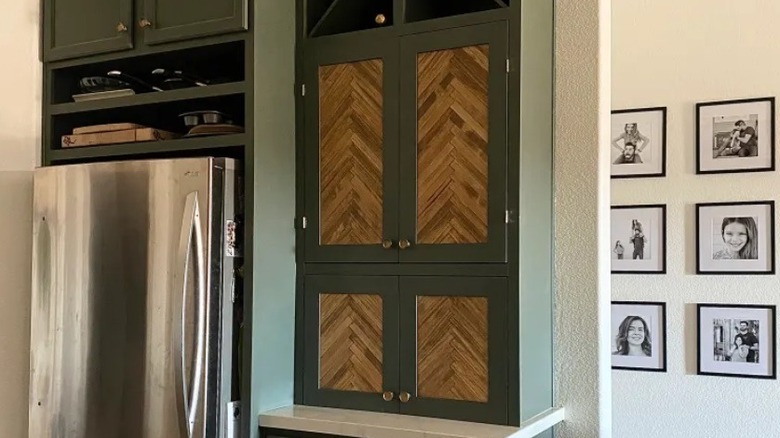 Newly faced cabinets with herringbone pattern