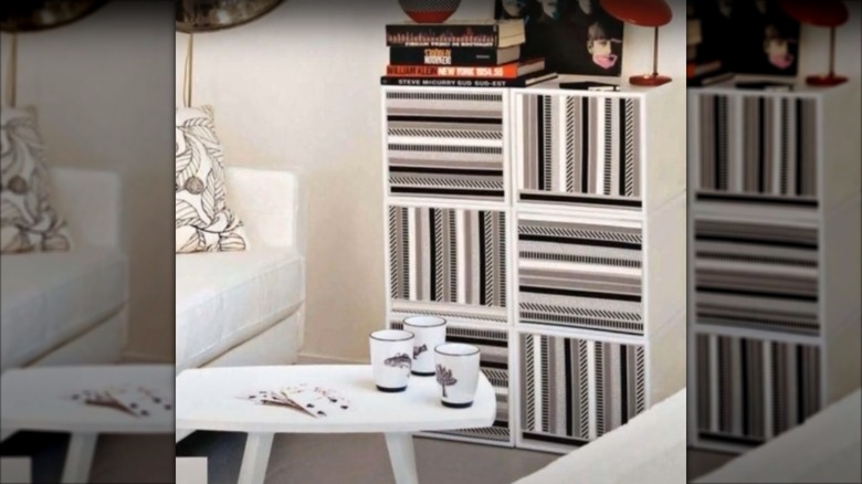 Cubbies decorated with black and white washi tape