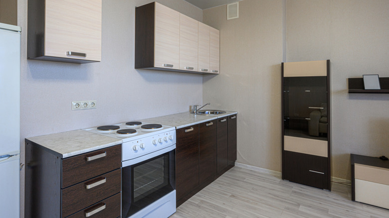 two tone cabinetry in small kitchen