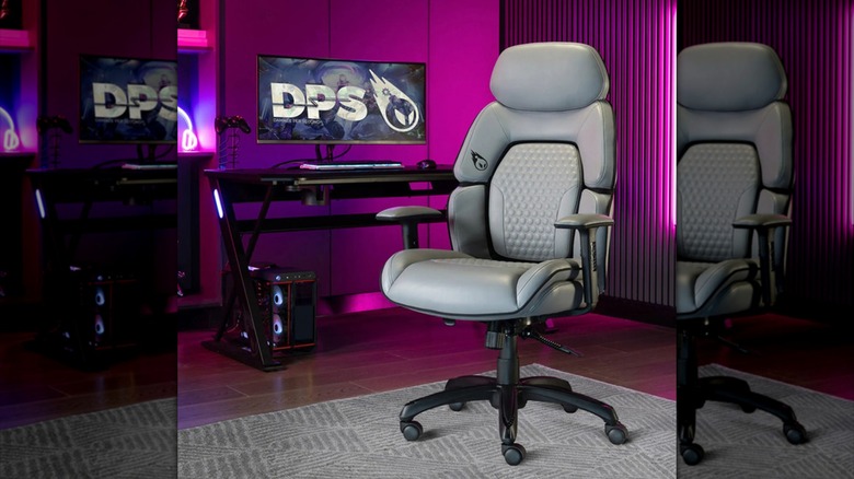 dps centurion gaming chair in neon-lit room with computer