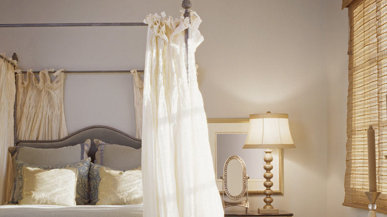 Bedroom featuring a canopy bed near a window