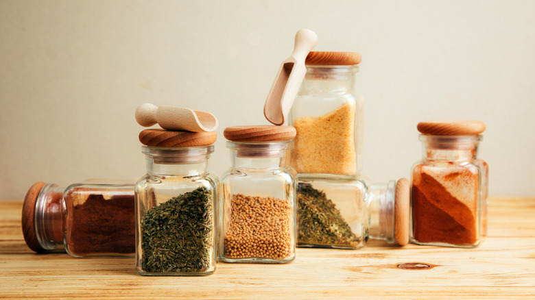 Assorted jars of spices