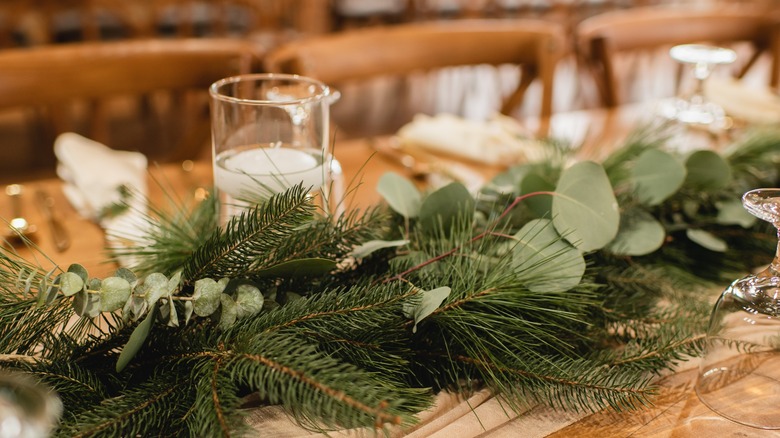 Eucalyptus garland run as a table centerpiece.
