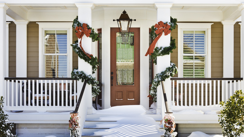 garland on porch columns