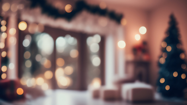 An out of focus indoor Christmas setting