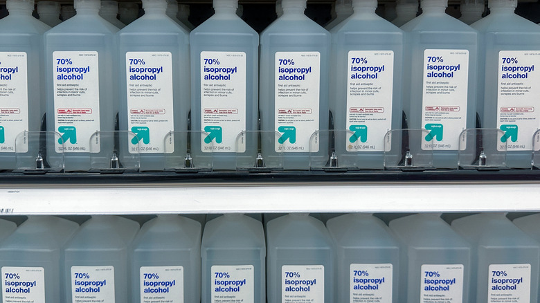 Bottles of isopropyl alcohol on a store shelf