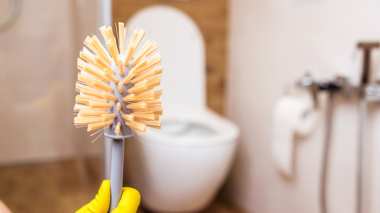 Toilet brush in bathroom