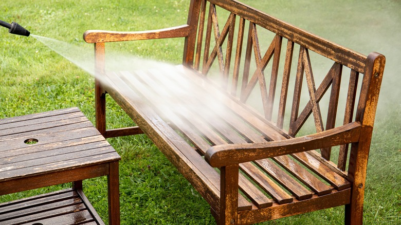 cleaning dirty outdoor furniture