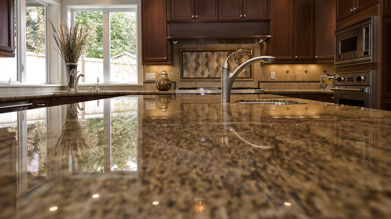 Close-up of shiny granite countertop