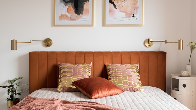 Bed with velvet headboard