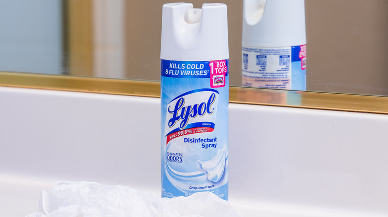 Can of Lysol near mirror