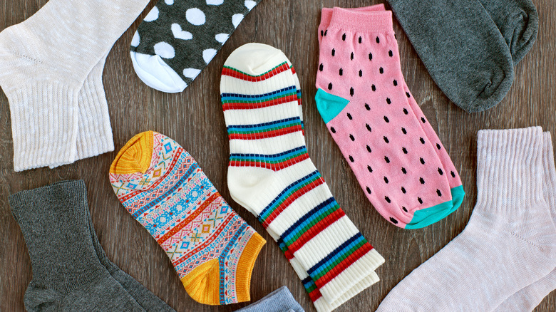 Pairs of socks laid out