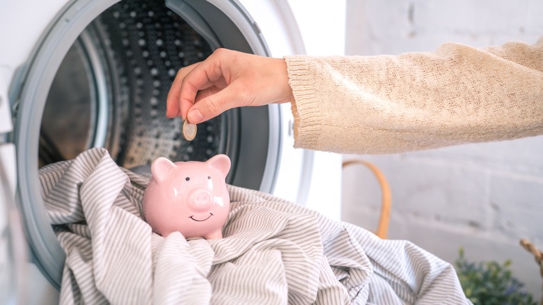 piggy bank in washing machine