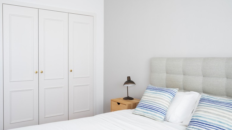 white bedroom with closet