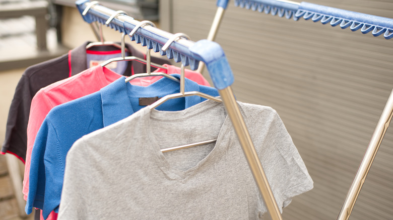 Clothes drying outside on rack