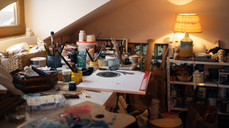 cluttered art studio