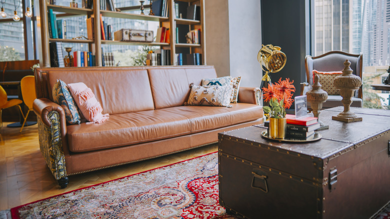 A vintage trunk coffee table