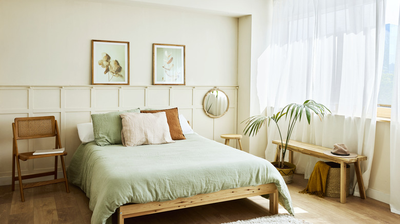 Asymmetric bedroom with mixed and matched pieces