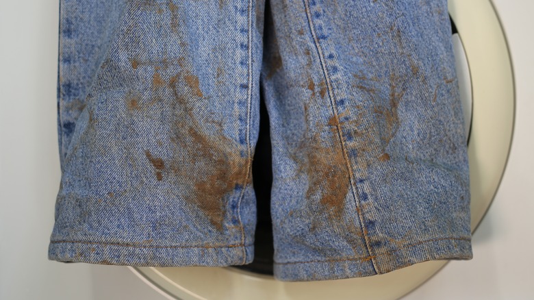 Rust stained blue jeans