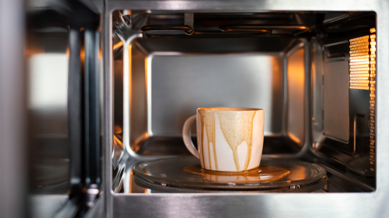 overflowing coffee mug in microwave