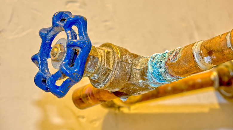 Corrosion on copper pipe and water valve