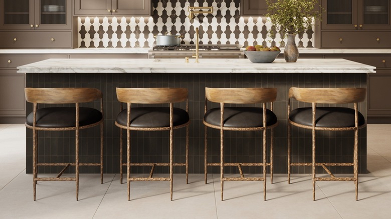 modern kitchen with white concrete-inspired porcelain floor tiles