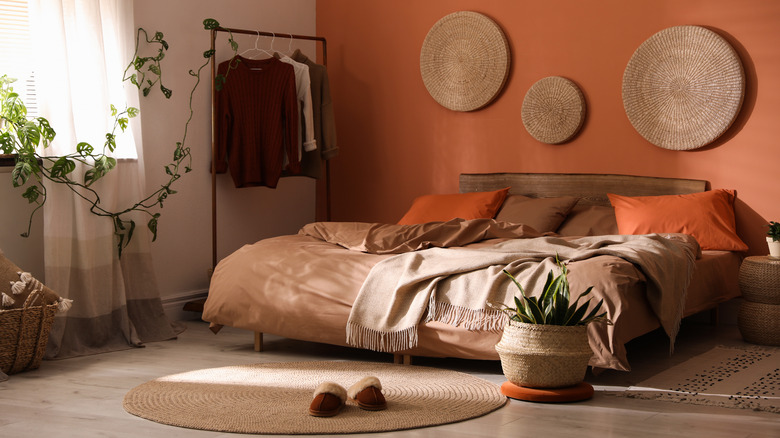 bedroom with natural fall colors