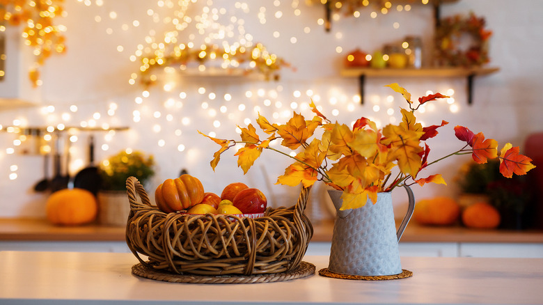 kitchen decorated for fall