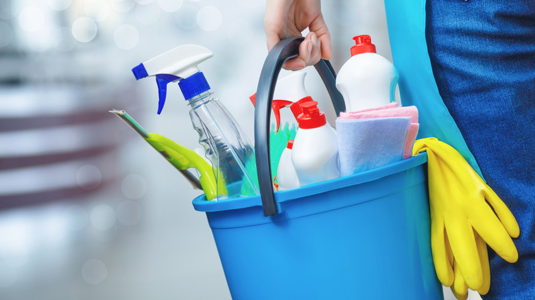 bucket of cleaning products