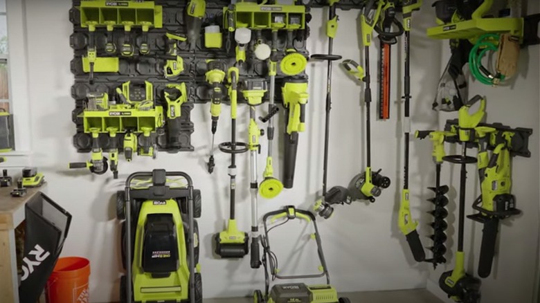 Ryobi tools on wall