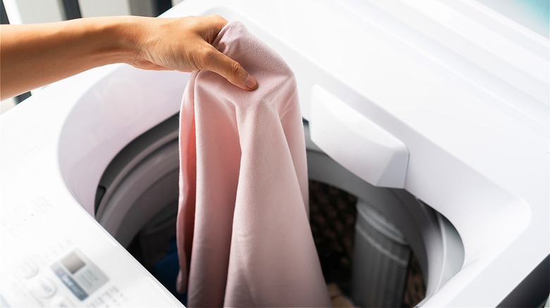 Person placing item in washer