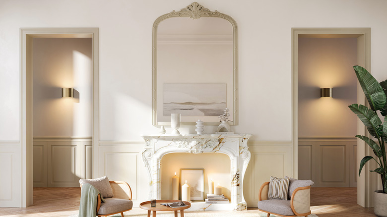 Big mirror hanging in a small living room