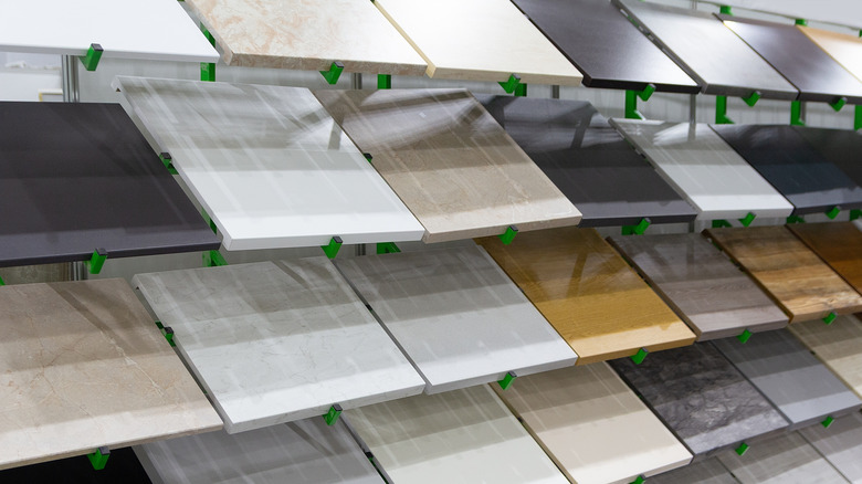 Various samples of different kitchen countertop materials