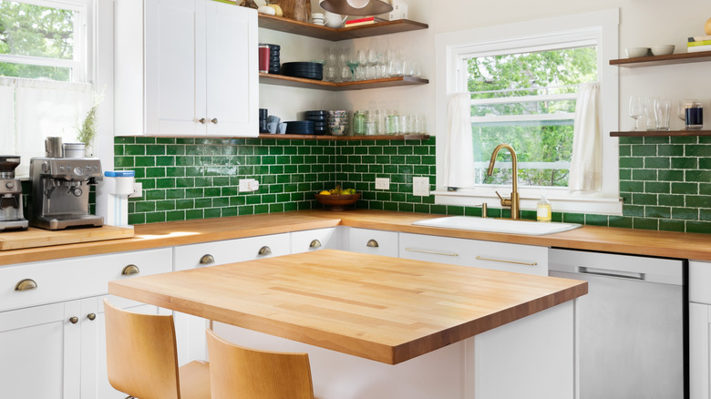 kitchen with butcher block countertops