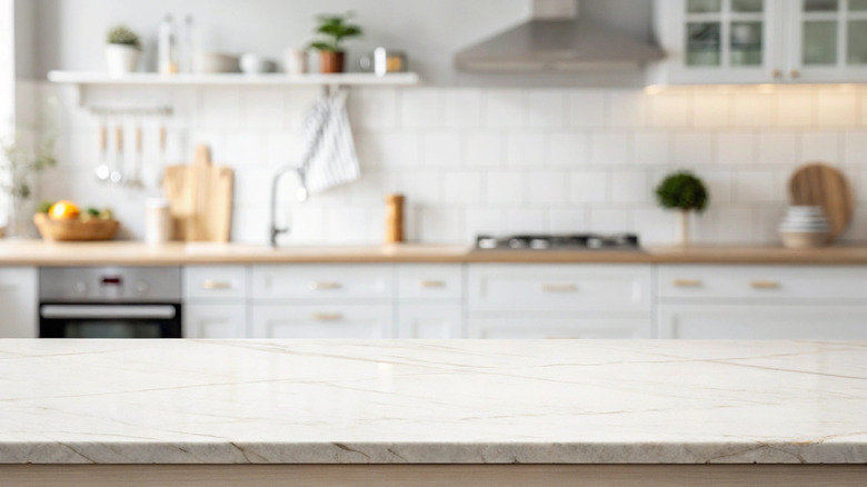 kitchen with white marble countertops